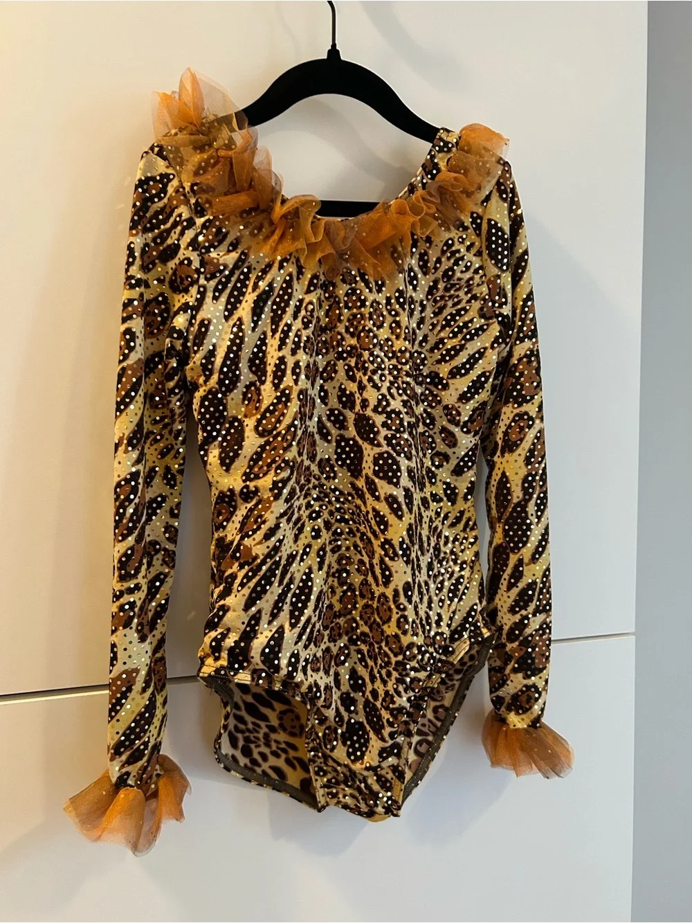 Weissman Grasslands Chant Animal Print Long-Sleeve Leotard with Tulle Trim - MC